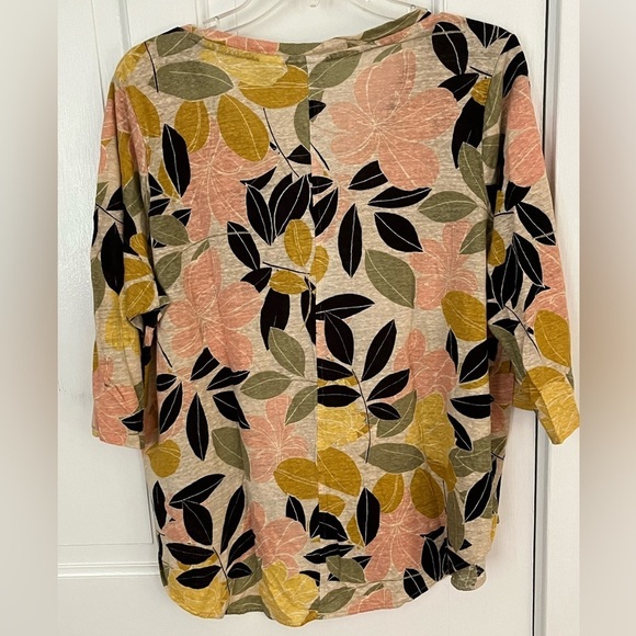 Rachel Zoe 100% Linen Floral V Neck 3/4 Sleeve High Low Shirt Top Size 1X - Picture 4 of 8